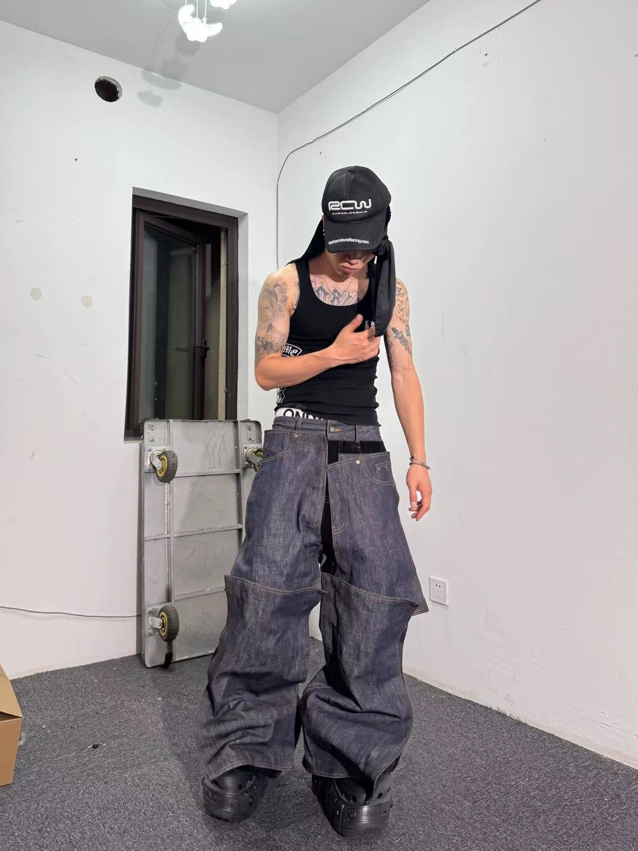 *RYECHASIN PEEL-OFF PANT PIECE RAW UNSLAKED RAW COW JEANS IN ORIGINAL COLOR