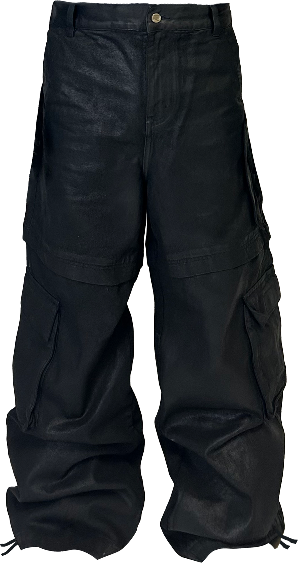 *RYECHASIN BLCK HAND BRUSHED WAX CARGO WORK PANTS.