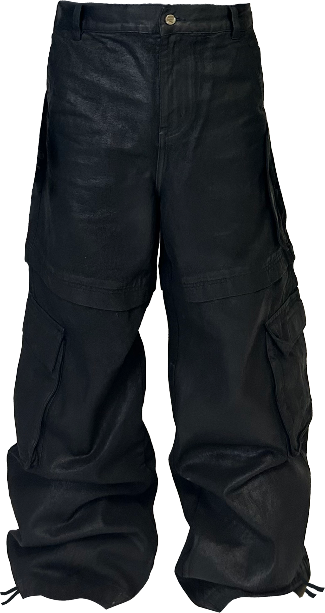 *RYECHASIN BLCK HAND BRUSHED WAX CARGO WORK PANTS.