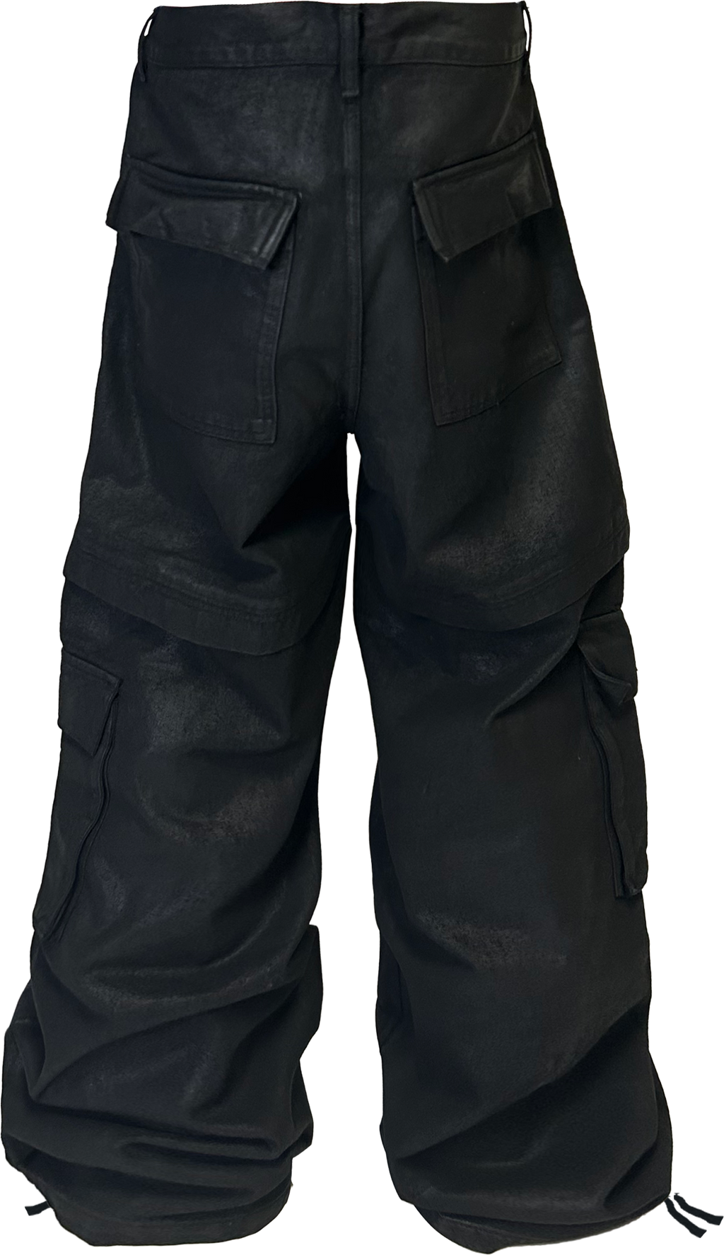 *RYECHASIN BLCK HAND BRUSHED WAX CARGO WORK PANTS.