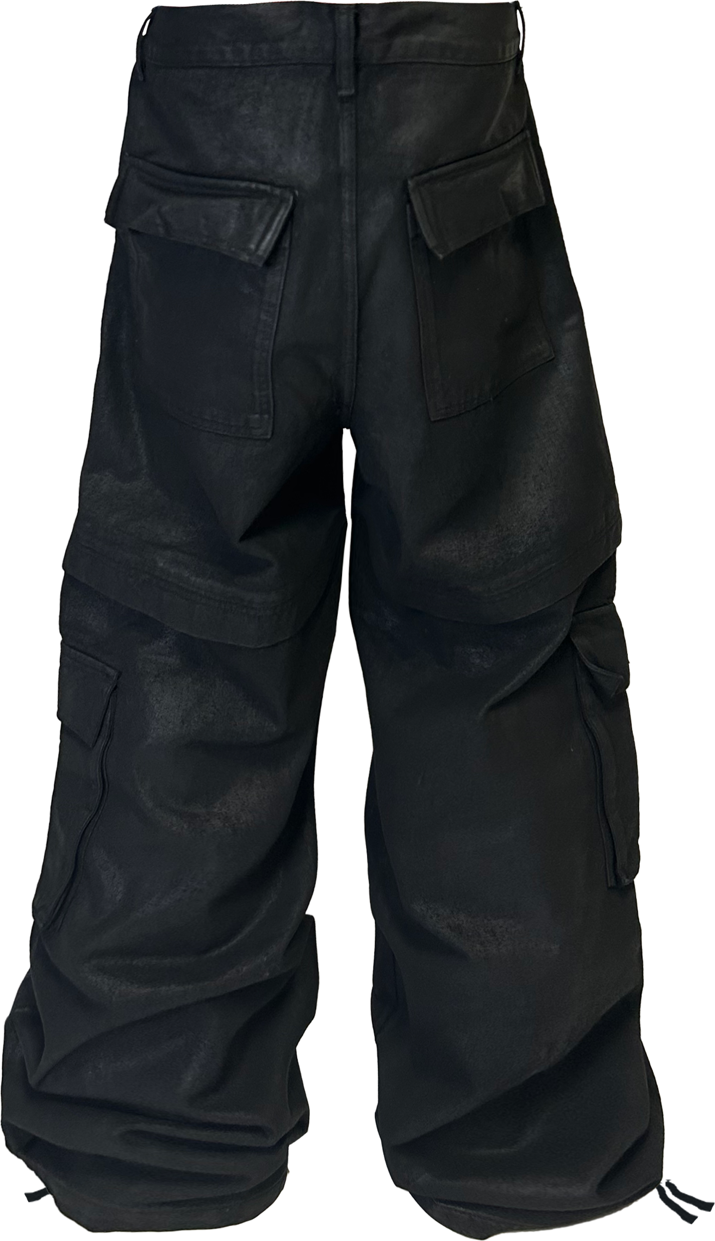 *RYECHASIN BLCK HAND BRUSHED WAX CARGO WORK PANTS.