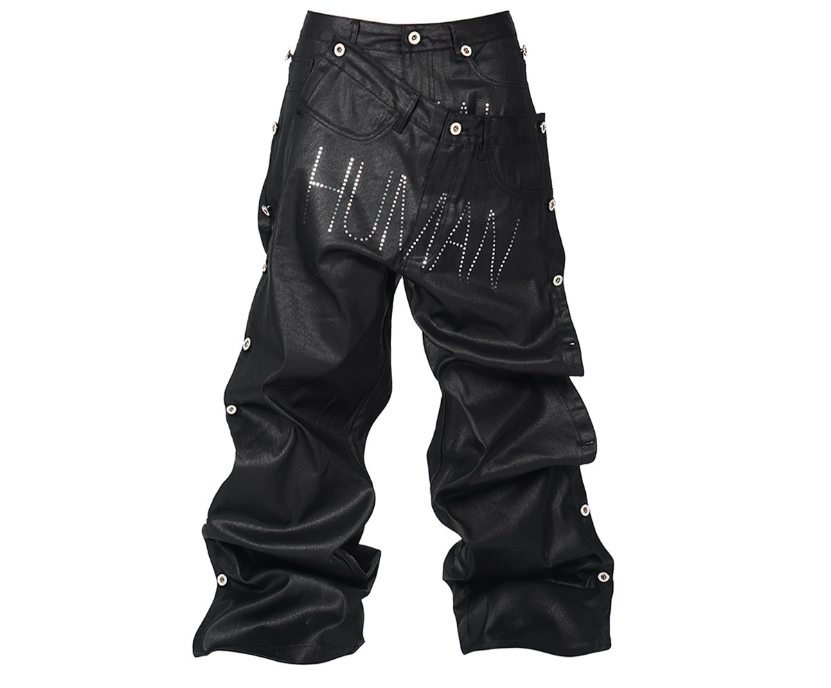 *RYE CHASIN ANIMAL/HUMAN BLACK VINYL DENIM JEANS