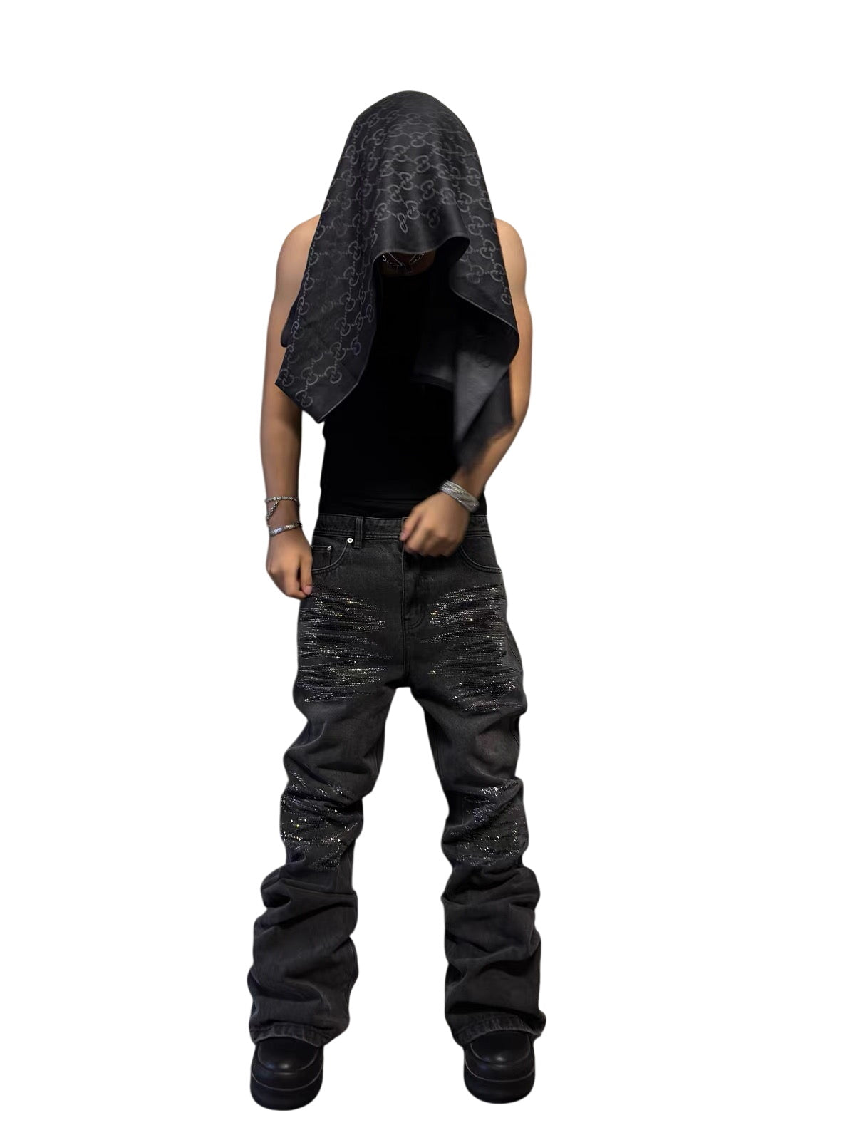 *RYE CHASIN “CRYSTAL WHISKER” STACKED BOOTCUT DENIM
