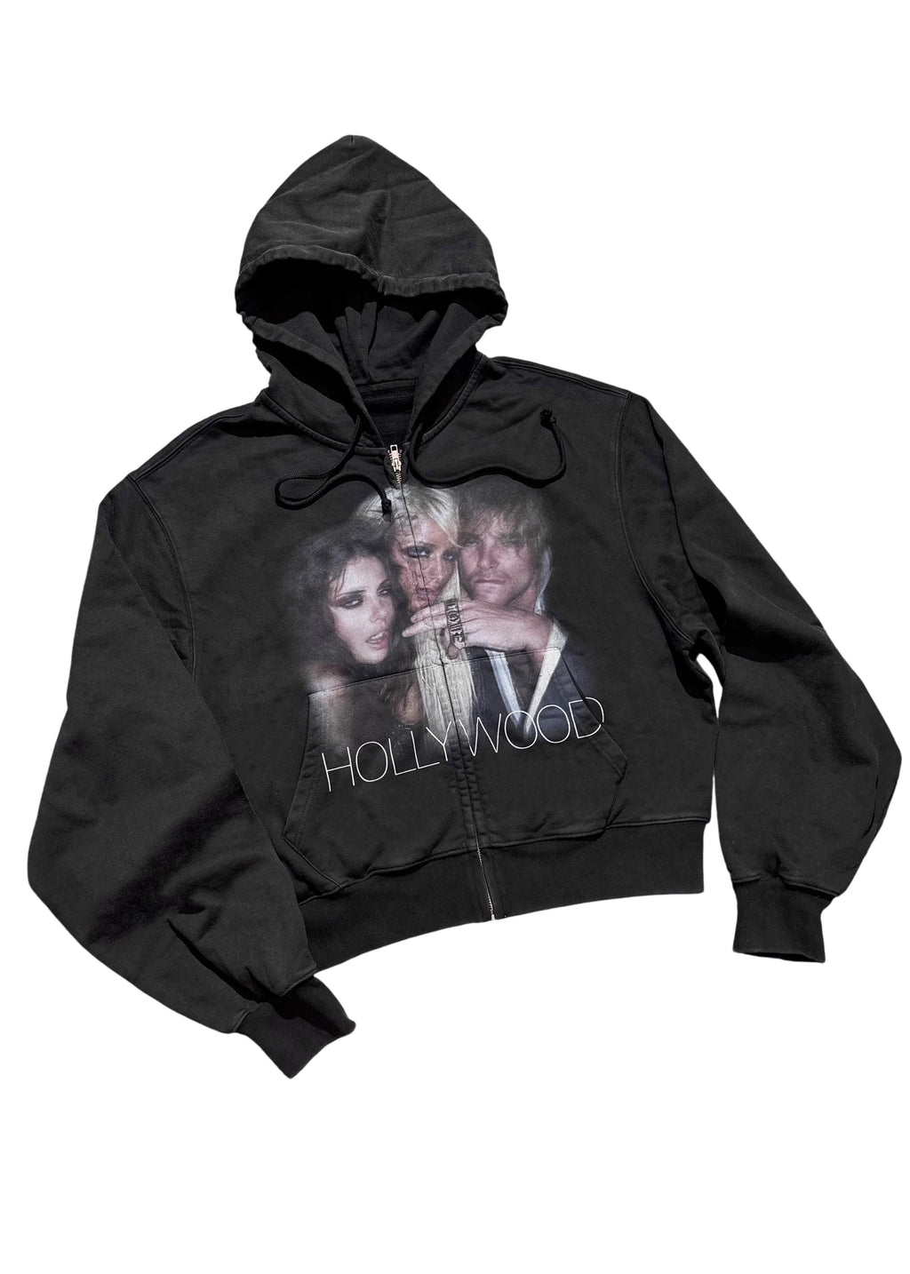 *RYE CHASIN HOLLYWOOD GLAMOUR DISTRESSED WASH OVERSIZED ZIP-UP HOODIE