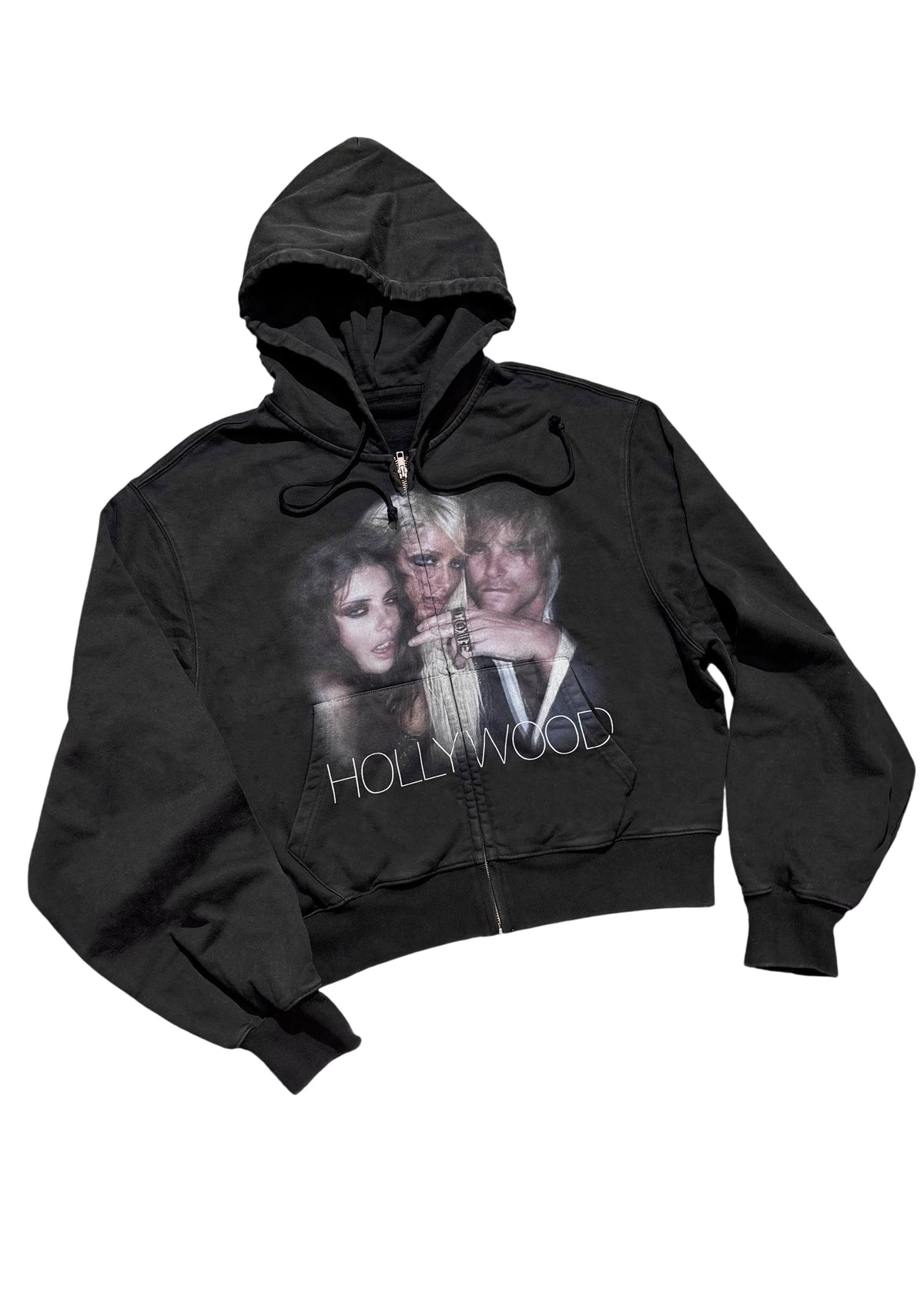 *RYE CHASIN HOLLYWOOD GLAMOUR DISTRESSED WASH OVERSIZED ZIP-UP HOODIE