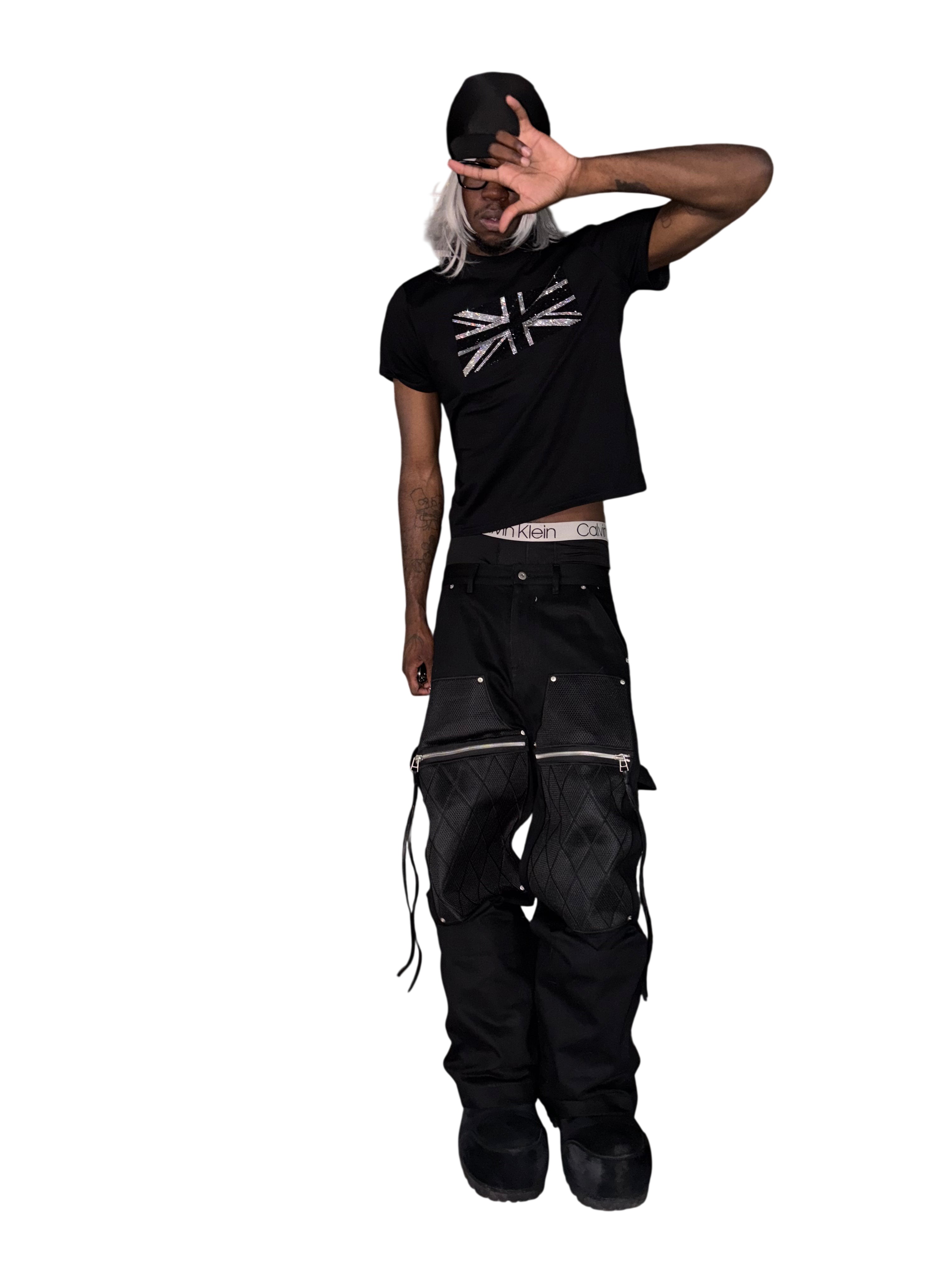 *RYE CHASIN MESH PANEL / LEATHER KNEE STRAIGHT WAXED DENIM