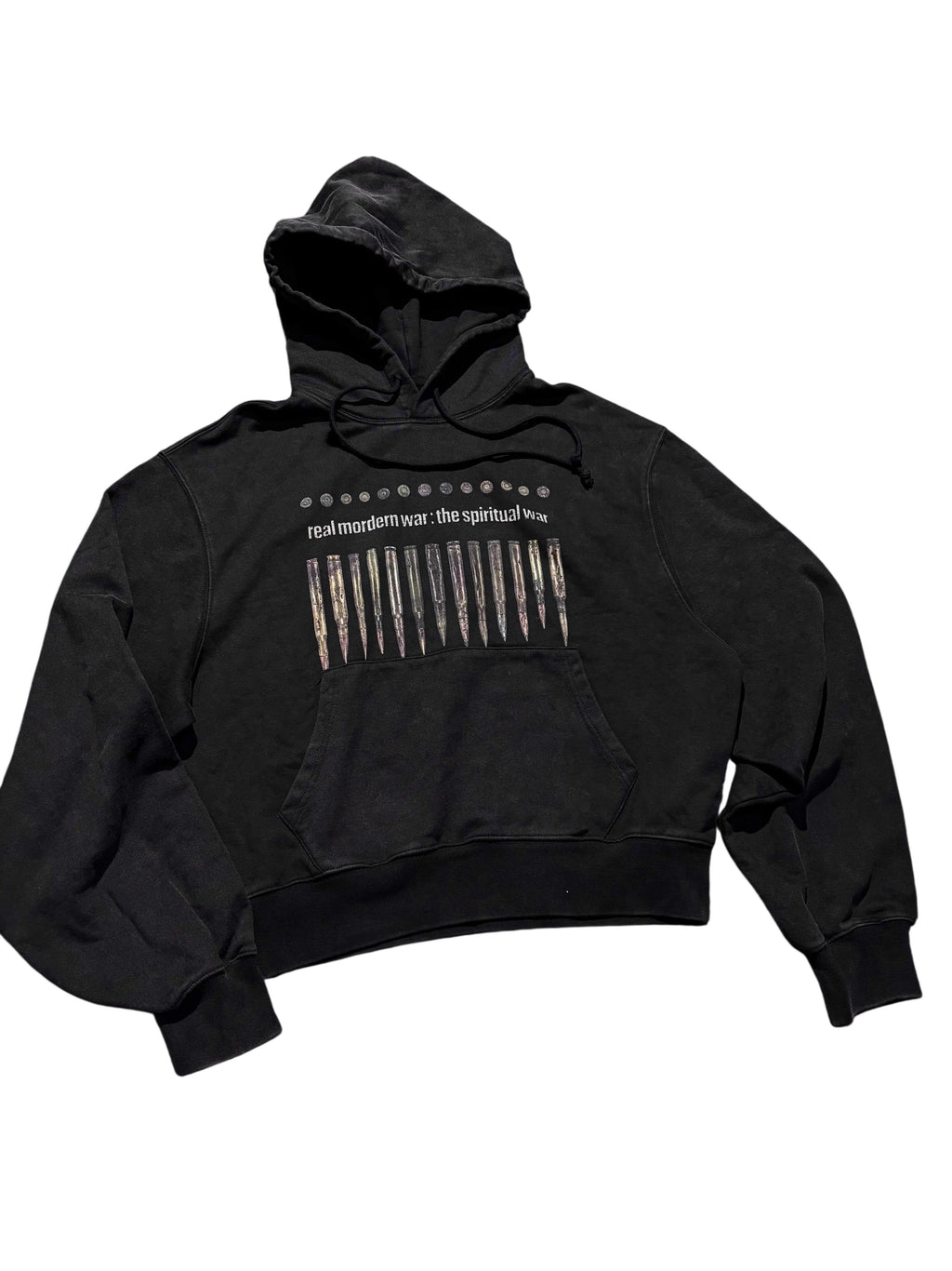 *RYE CHASIN SPIRITUAL WAR DISTRESSED WASH OVERSIZED BLACK PULLOVER HOODIE