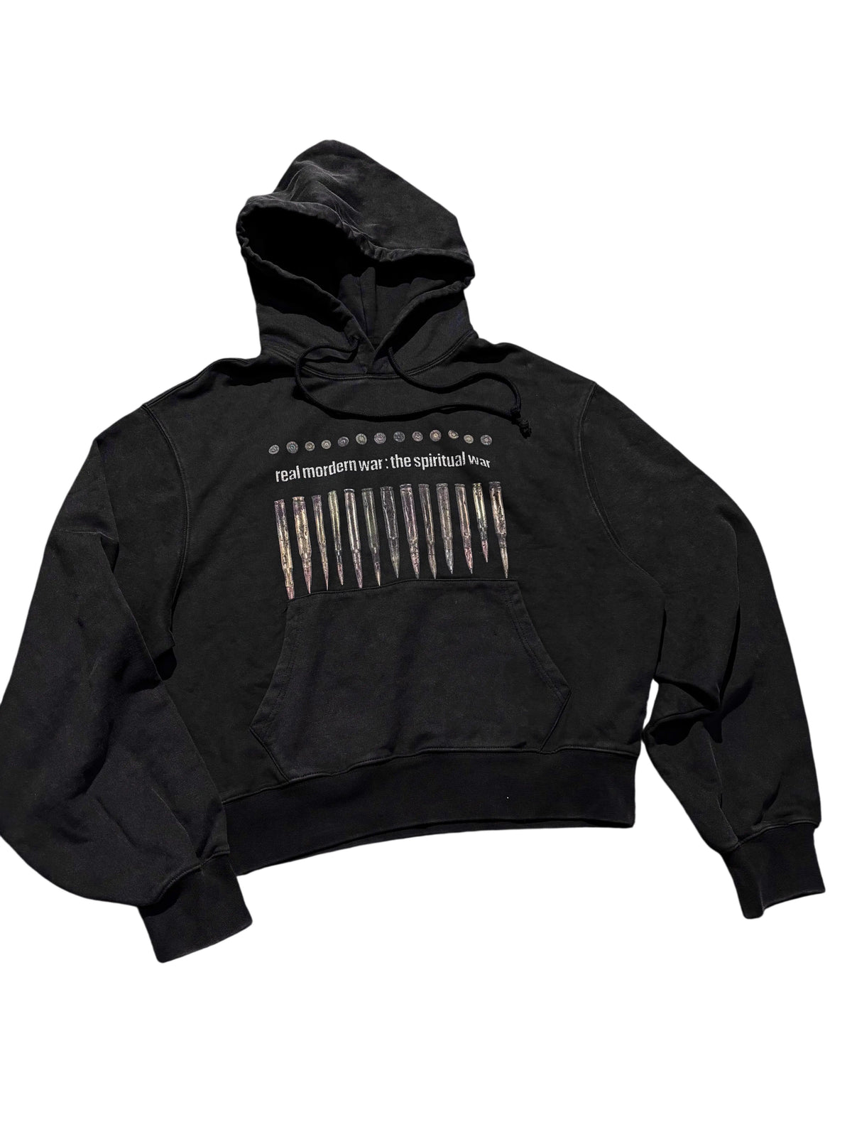 *RYE CHASIN SPIRITUAL WAR DISTRESSED WASH OVERSIZED BLACK PULLOVER HOODIE