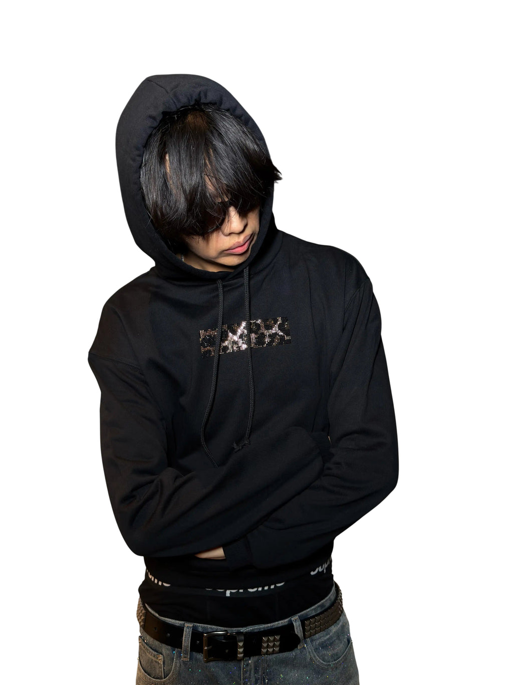 *RYE CHASIN BOX NO-LOGO CLASSIC RHINESTONE SLIM-FIT PULLOVER HOODIE
